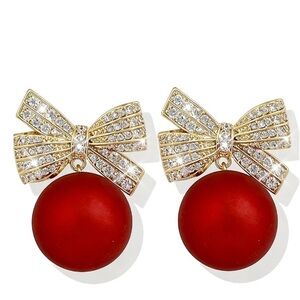 🌹Elegant Red and Gold Bow ornament Christmas Earrings